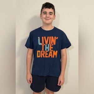 Crazy 8 Blue Tee with Orange and Light Blue Print